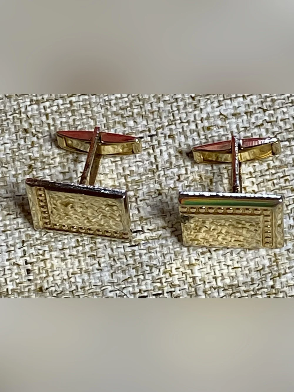 Gold Rectangular Beaded Cufflinks - Men Accessories